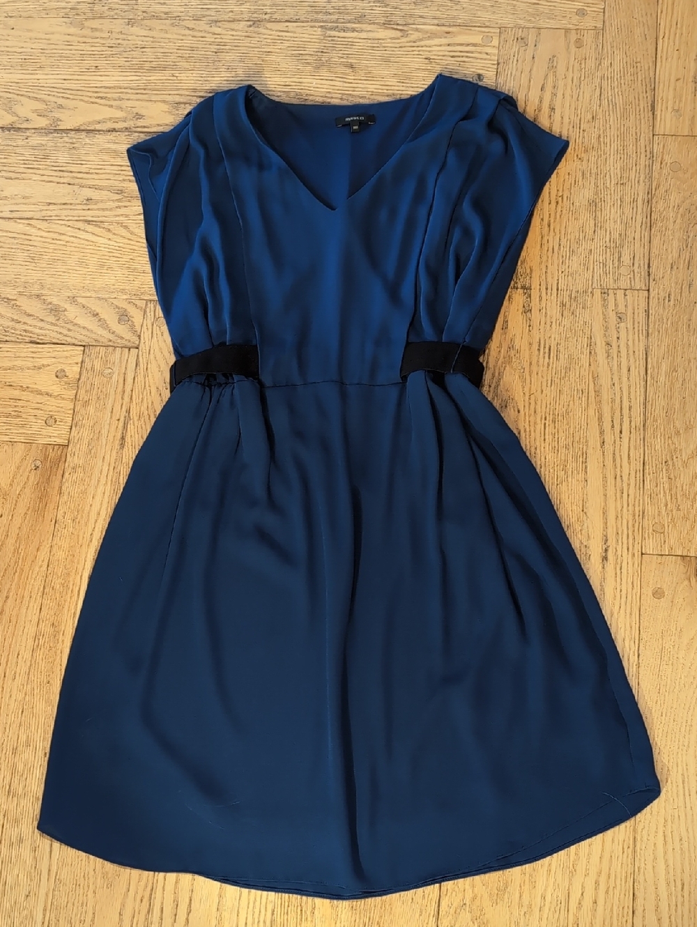 RW&CO. Royal Blue V-Neck Cap Sleeve Midi Dress with Waist Panels